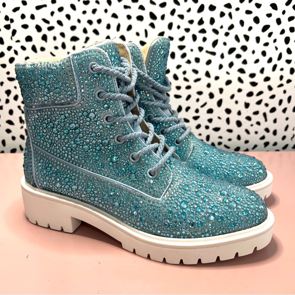 New Betsey Johnson Blue Rhinestone Hudsn Hudson Boots Size 7